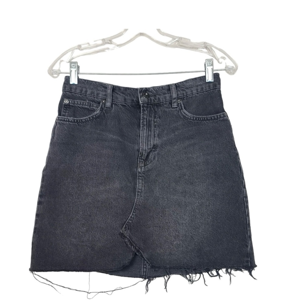 Free People We The Free Black Dark Wash Denim Raw Hem Skirt 26